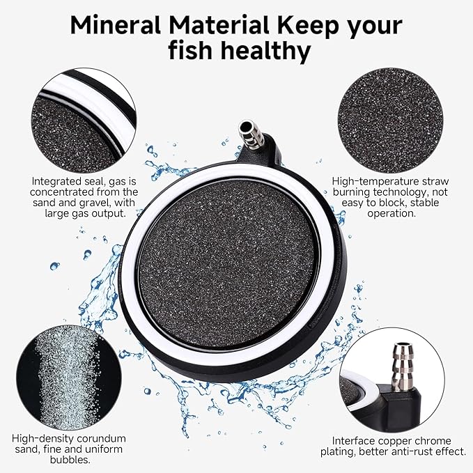 hygger Air Stone for Aquarium: Quiet High Dissolved Oxygen Diffuser Kit for Freshwater or Saltwater Fish Tank and Hydroponic Air Pump-Disc 3 x 3 Inch Air Bubble Stone
