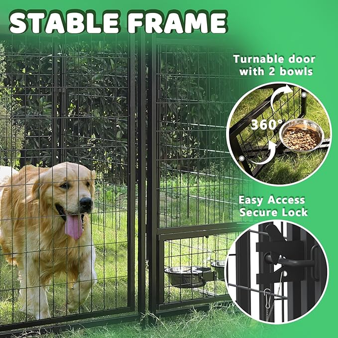 LEMBERI 4x4x4 Outside Dog Kennel with Roof for Large Dogs,Heavy Duty Welded Wire Steel Dog Playpen Fence with Secure Lock, Pet Pen with UV-Resistant Waterproof Cover (45.4''L x 50.4''W x 56.6''H)