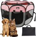 Dog Cat Playpen，Pet Cage - Indoor Outdoor, Portable Foldable Pop Up, Removable Zipper Top，Fits Dogs, Cats, Rabbits (Pink,M)