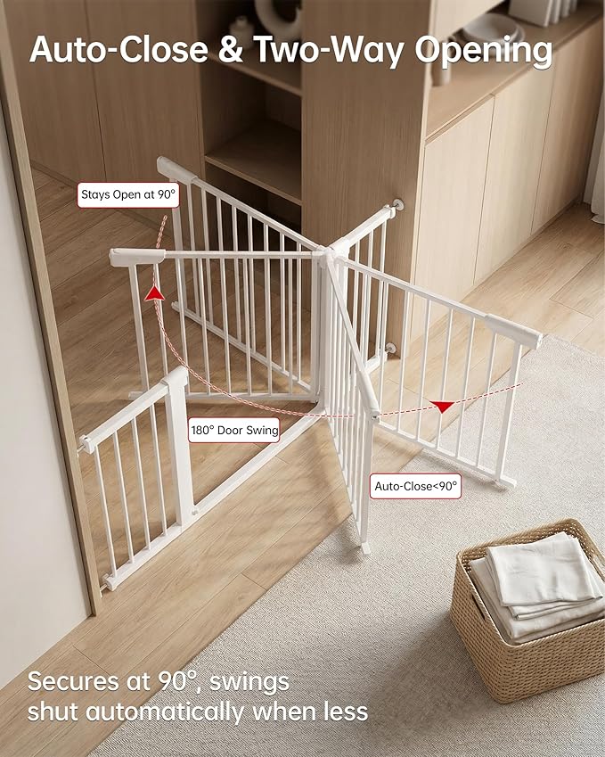 Baby Gate for Stairs, 29.92-38.98” Wide Pressure Mounted Baby Gate No Drill Needed, Auto Close Dog Gate for Doorways, Easy Walk Through Safety Child Gates for Toddler & Pet/Puppy, Indoor, White