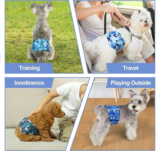 5 Pack Dog Diapers Male Reusable, Premium Belly Bands for Dogs, High Absorbing Male Dog Pee Wraps for Doggie in Incontinence or Excitable Urination Camouflage Pattern M