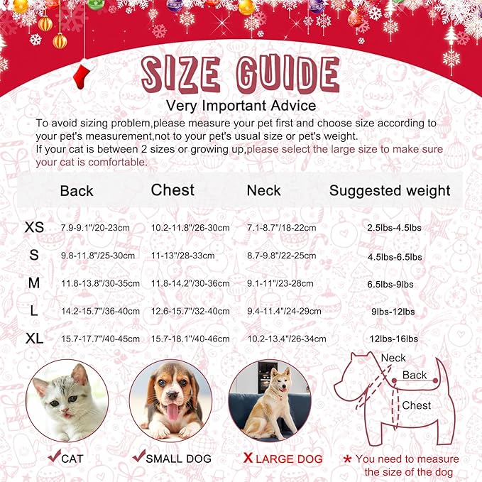 HYLYUN Cat Christmas Sweater 2 Packs - Puppy Christmas Sweater Pet Reindeer Snowflake Sweaters for Kittys and Small Dogs XL