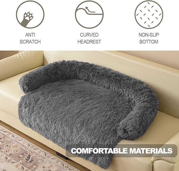 Tinaco Luxurious Calming Dogs/Cats Bed Mats, Dog Pad Washable Removable Couch Cover, Plush Long Fur Mat for Pets, Waterproof Lining, Perfect for Small, Medium and Large Dogs and Cats (Beige, 59"x39")