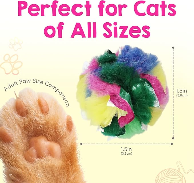 Cat Crinkle Balls 1.5 Inch | 4 Pack | Soft Lightweight Indoor Cat Toys with Durable Crinkle Build and Engaging Crinkle Sound