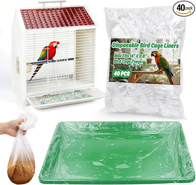 Disposable Bird Cage Liner - 40PCS Elastic Plastic Small Animal Cage Liners Waterproof Easy to Clean Leakproof for Portable Birdcage Litter Box Liners for Parakeet Hedgehog Hamster (14x9.8in)