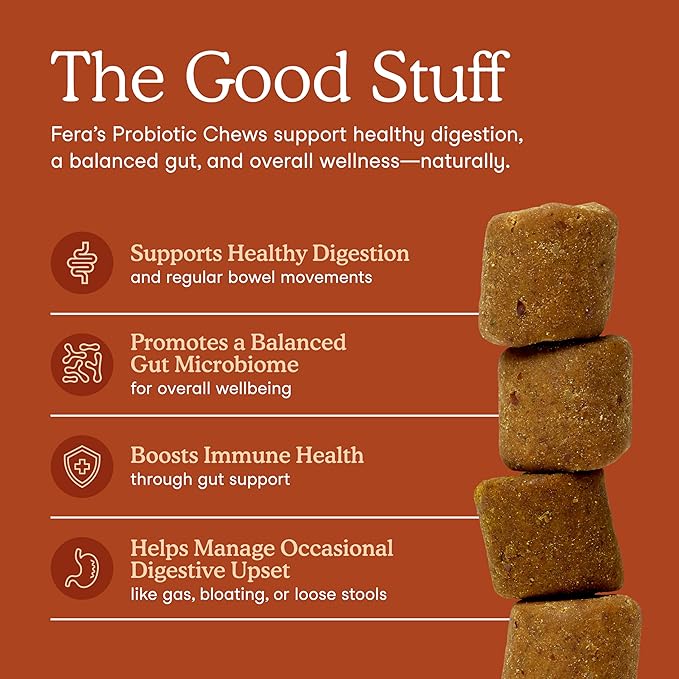 Fera Pets Probiotics for Dogs with Prebiotics and Postbiotics - Full Spectrum Gut Health Support - Promotes a Balanced Gut Microbiome - Boosts Immune Health - 90 Soft Chews (Pack of 2)