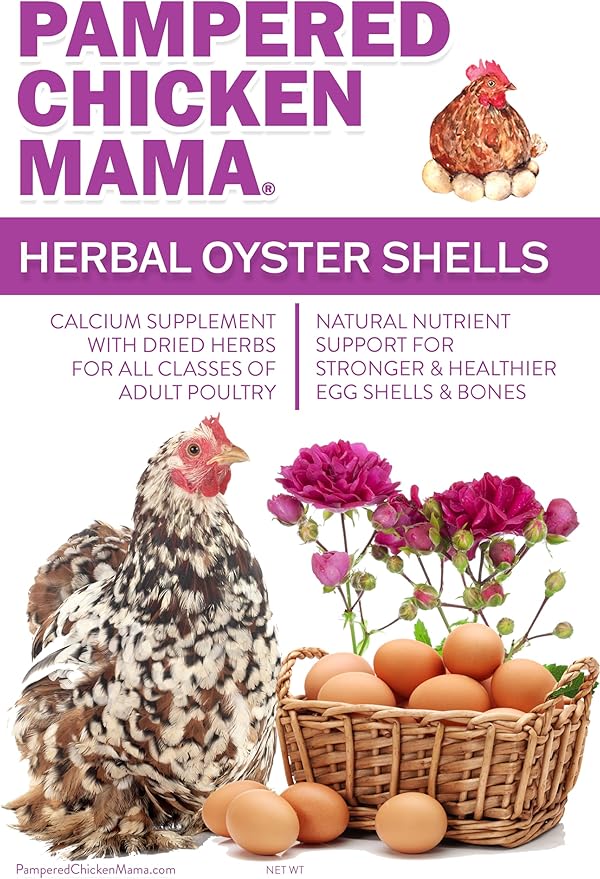 Pampered Chicken Mama Herbal Oyster Shells High Calcium Supplement for Pet Chickens, Ducks, and Other Poultry, Crushed Oyster Shells for Chickens with Herbs (10 POUNDS)
