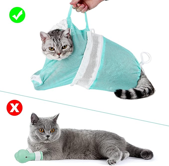 Cat Bag for Bathing Set with Grooming Washing Bag Adjustable Pet Shower Brush - Cat Bathing Mesh Bag Anti Scratch Anti Bite Soft Durable for Cats & Dogs Restraint Grooming Nail Trimming Washing