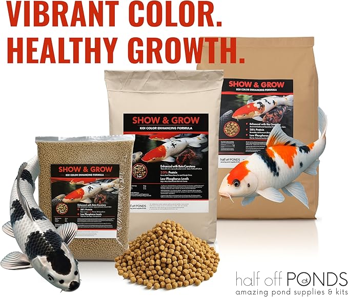 HALF OFF PONDS Show & Grow Koi Fish Food - 5 lb Floating Pellets, 5mm Size - Goldfish Food for Ponds - 35% Protein with Beta Carotene & Vitamins - Enhances Color Vibrancy & Body Definition
