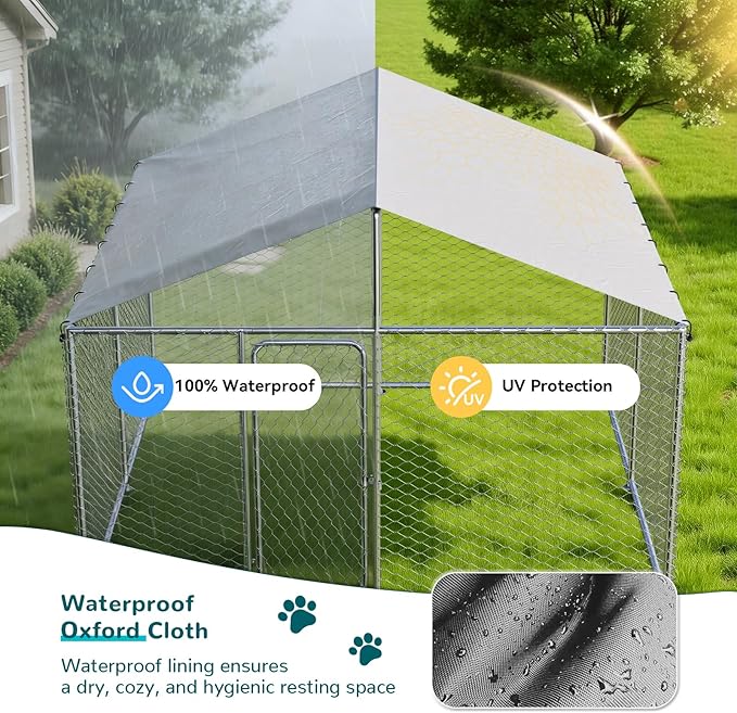 15x15 FT Large Outdoor Dog Kennel – Heavy-Duty Dog Enclosure with Wire Mesh Fence, Lock & Waterproof Cover, Double Doors for Large Dogs