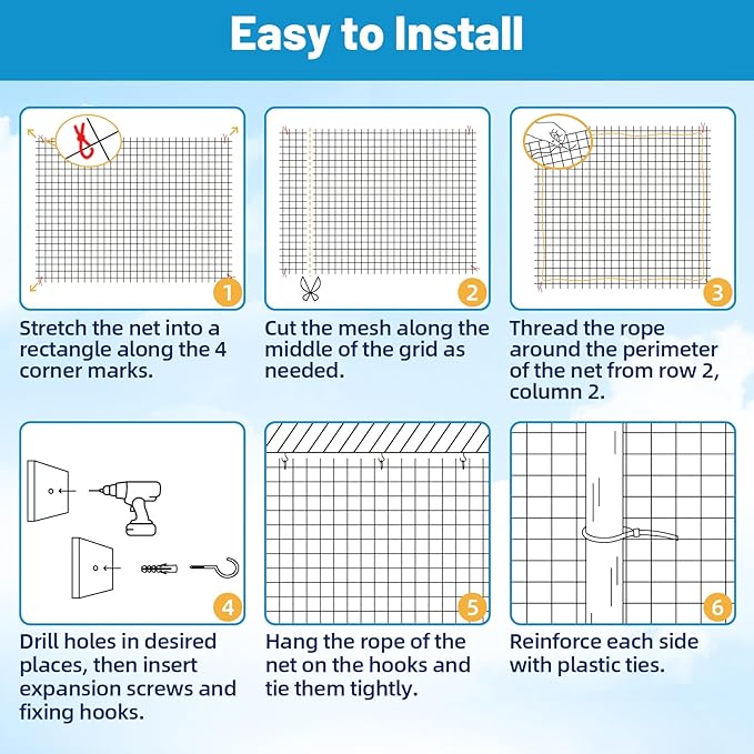 Lewondr Cat Netting Balcony, 10x13ft Steel Wire Reinforced Balcony Screen for Pets, Anti-Fall Pet Mesh Fence Cat Safety Net for Balcony, Window, Stair, Patio