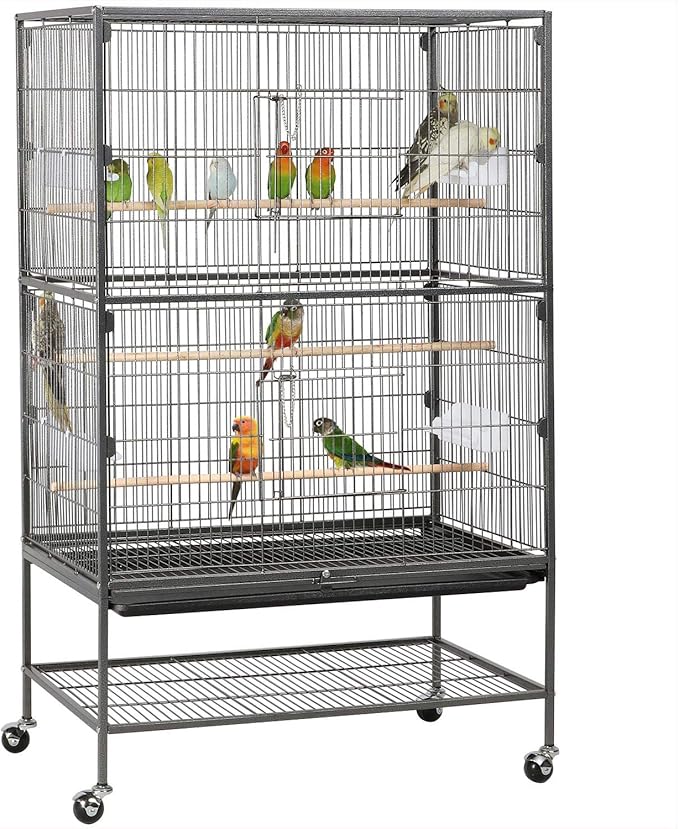 Yaheetech 52'' Bird cage w/Perches & Feeders, Large Birdcage with Pull-Out Tray, Rolling Wheels, Extra Storage, Flight Cage for Cockatiel, Parrot, Parakeet, Conure, Budgie, Pigeon Small/Medium Birds