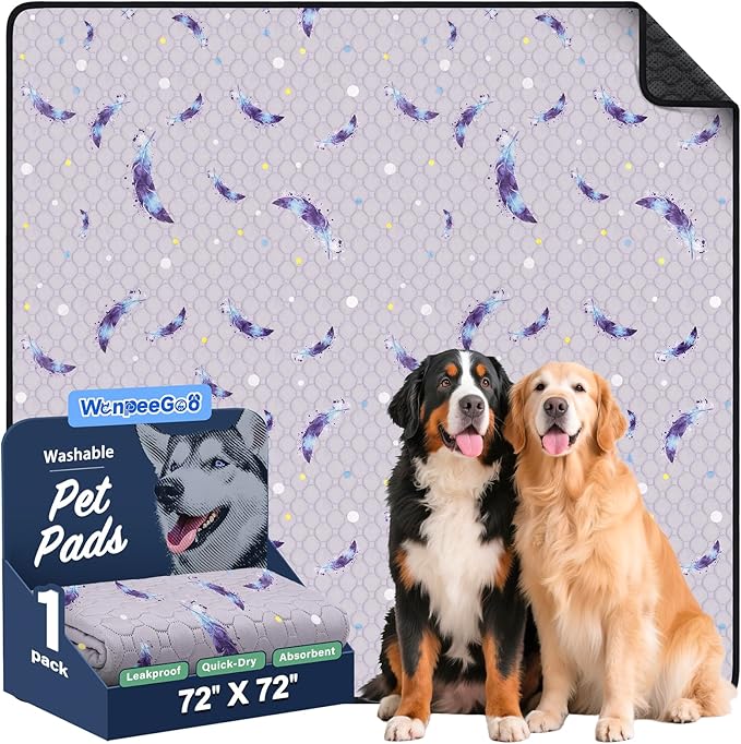 Washable Pee Pads for Dogs, 1 Pack Reusable Puppy Pads, Super Absorbent & Leakproof Dog Pads, Anti-Slip Dog Pee Pads for Puppy Training & Incontinence, Leaf Pattern, 72"x72"