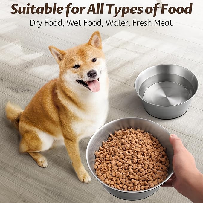 Stainless Steel Dog Bowls for Large Dogs, 48oz/6 Cups Non Slip Dog Metal Bowls, 2 Pack Food and Water Pet Bowls Heavy Duty Dishwasher Safe