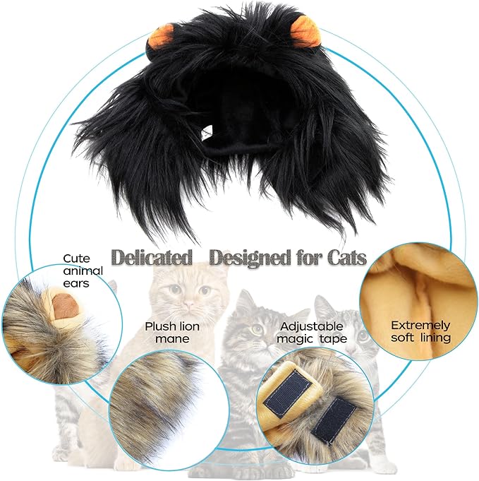 Lion Mane Wig for Cat,Cat Costume,Puppy Costume,Funny Pet Costumes for Halloween Christmas, Funny Pet Clothing Accessories (Large, Dark Brown)