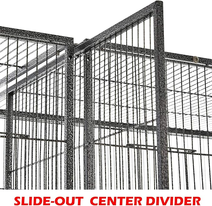 54" Large Double Breeding Flight Bird Wrought Iron Double Parrot Bird Cage Slide Out Center Divider Side Nesting Doors Cockatiel Conure Removalbe Rolling Stand