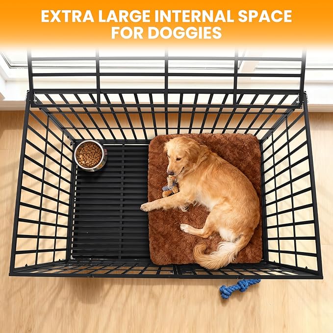 49 Inch Heavy Duty Dog Crate with Wheels, Escape Proof Metal Kennel with 3 Doors & Removable Tray for Large Medium Dogs, Black