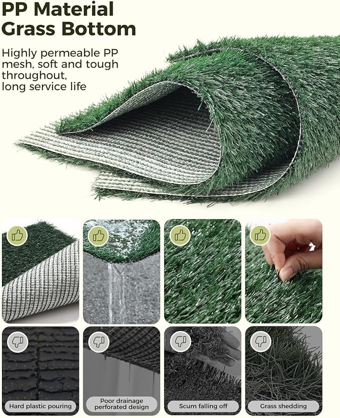 Dog Grass Pad with Tray, 16"x20" Grass Pad for Dogs Potty with 2pcs Artificial Grass, Indoor Dog Litter Box for Balcony Apartment, Realistic, Washable, Less Odor