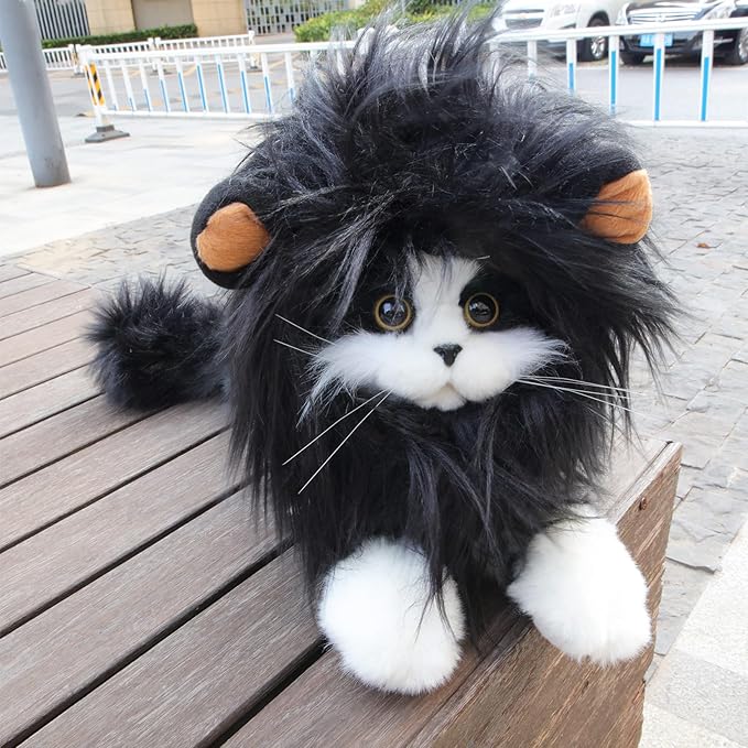 Lion Mane Wig for Cat, Funny Pet Cat & Puppy Costumes for Halloween & Christmas, Funny Pet Clothing Accessories (Medium, Black & Light Brown)
