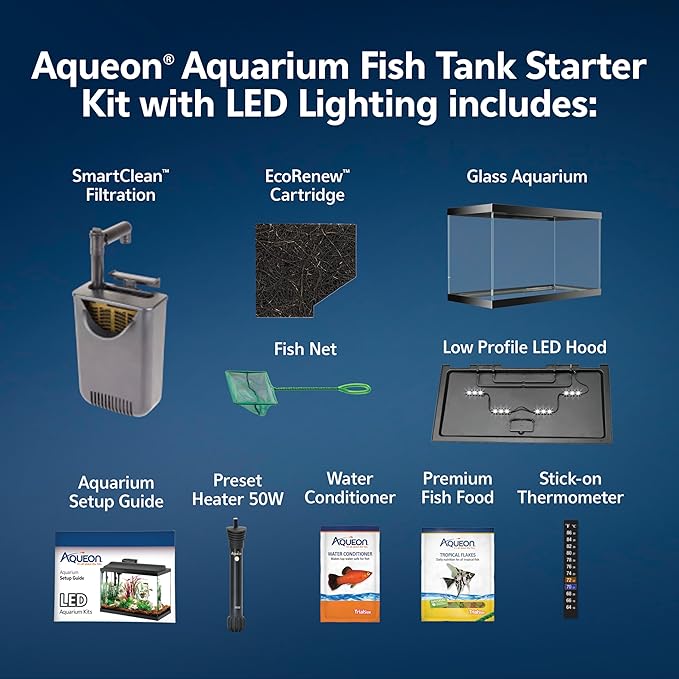 Aqueon Aquarium Starter Kit with Smart Clean Filtration and LED Lighting, Freshwater and Saltwater Fish, 20-Gallon