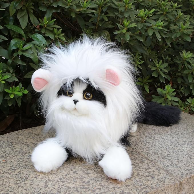 Lion Mane Wig for Cat, Funny Pet Cat & Puppy Costumes for Halloween & Christmas, Funny Pet Clothing Accessories (Medium, White & Pink)
