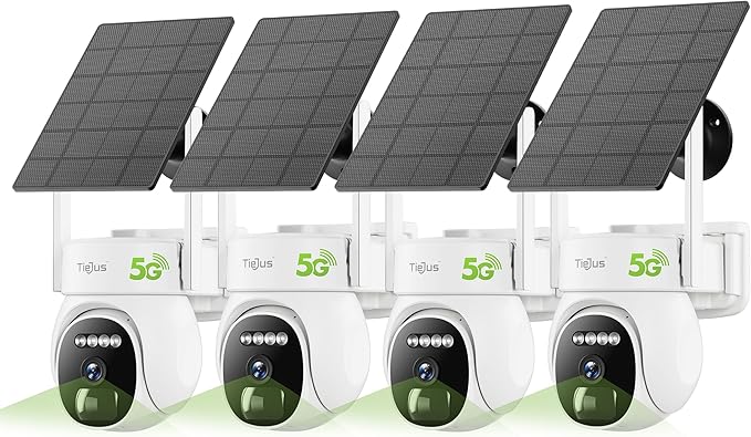 2.4G/5G Security Cameras Wireless Outdoor, 2K Solar Camera for Home Security, Battery Powered, 360° PTZ/Color Night Vision/2Way Talk/Compatible with Alexa/IP66 Waterproof(4 Pack)