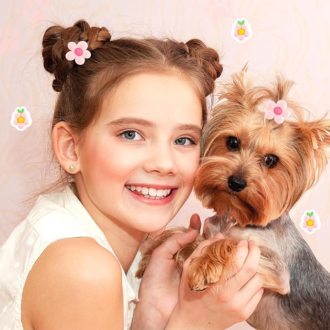30 Pcs Cute Dog Bows with Rubber Bands, Small Size Dog Hair Accessories, Mix Style Handmade Ties for Yorkie, Maltese, Shih Tzu, Daily, Holiday (Pink)