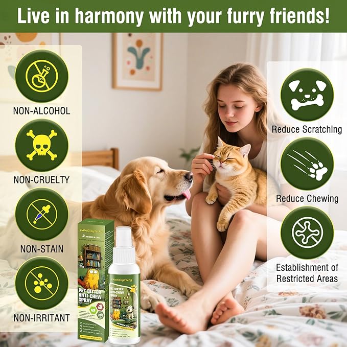 Anti-Chew Bitter Dog Spray, Stop Chewing and Licking, No Chew Spray for Dogs & Cats, Protect Furniture Shoes Belongings, Natural Pet Safe Formula, No Stain 3.38 fl oz (100 ml)