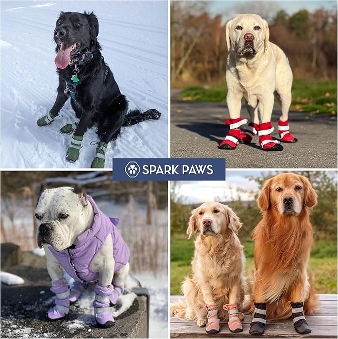 Spark Paws Dog Shoes, Waterproof Dog Boots for Medium to Large Dogs, Non Slip, Breathable Dog Booties and Paw Protectors - 4PCS Doggie Hiking Boots with Reflective Straps - Pink, Size 8