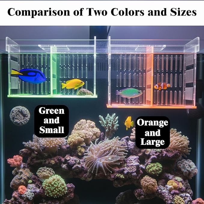 Acrylic Breeder Box for Fish Tank, Aquarium Isolation & Breeding Box with Extendable Long Handle Net for Baby Fish, Shrimp, Betta, Guppy - Acclimation Hatchery Incubator (Orange, 7.4x5.3x6.3 in)