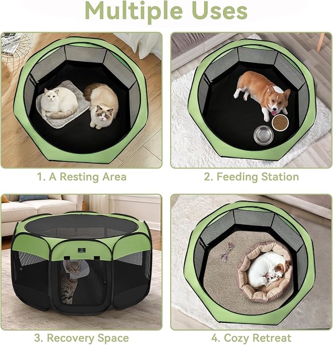 Portable Indoor Dog Playpen for Small Dogs & Puppies by A 4 Pet – 40.55" Pop-Up Soft Puppy Playpens with Bowl, Waterproof Floor, Calm Safe Space for Home, Travel & Daily Use