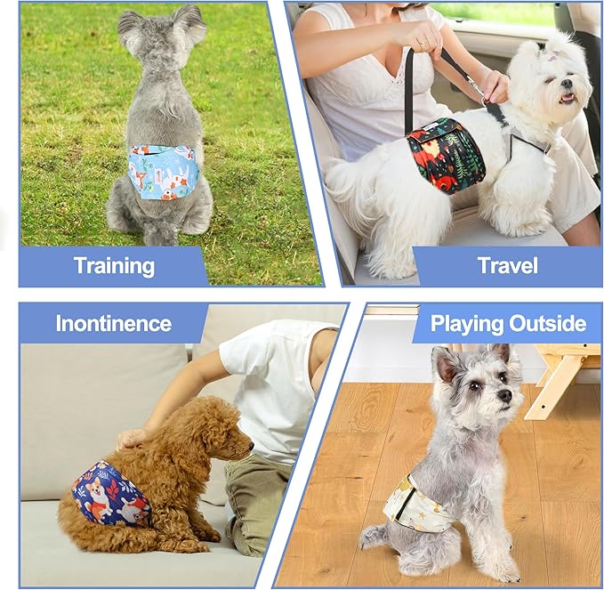 5 Pack Dog Diapers Male Reusable, Premium Belly Bands for Male Dogs, High Absorbing Pee Wraps for Doggie in Incontinence or Excitable Urination Flower S