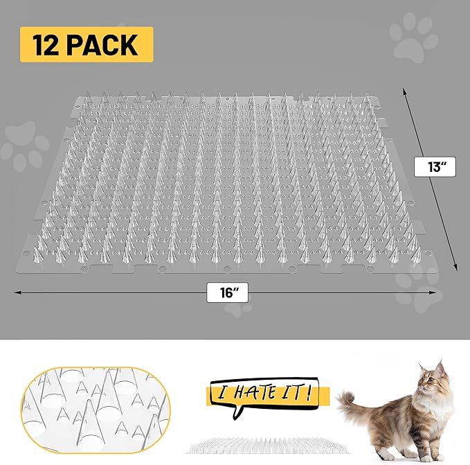 Bundle of 12 Pack Cat Scat Mat with Spikes and 12 Pack Cat Deterrent Mat Outdoor Indoor