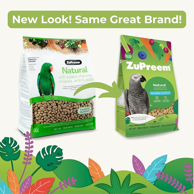 ZuPreem Natural Bird Pellets, Daily Large Bird Food for Amazon, Cockatoo, Macaw, Core Nutrition, Made in USA, Macaw Food, Natural Flavor (3 lb, Pack of 2)
