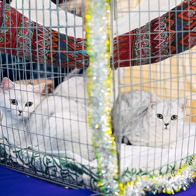 Jetec 2 Pack Cat Hammock for Cage, Catio Accessories Reversible Soft Cats Bed with Adjustable Straps and Hooks Double-Sided Linen and Fleece Hanging Hammock for Cats, Kitten(Ethnic Pattern,M)