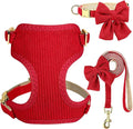 Didog Cute Small Dog Harness Collar and Leash Set with Bowtie, Breathable Soft Mesh Padded Puppy Harness, Christmas Dog Harness for for Parties, Holiday Gatherings & Gifts, Red, S