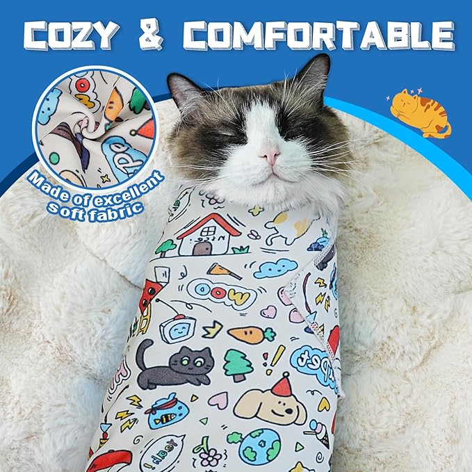 Supet Cat Grooming Wrap for Cutting Nails, 2026 Self-Adherent Cat Wrap, Anti-Escape Calming Cat Swaddle Wrap for Medicine, Nail Clipping, Teeth Brushing, Ear Cleaning (Cartoon, L)