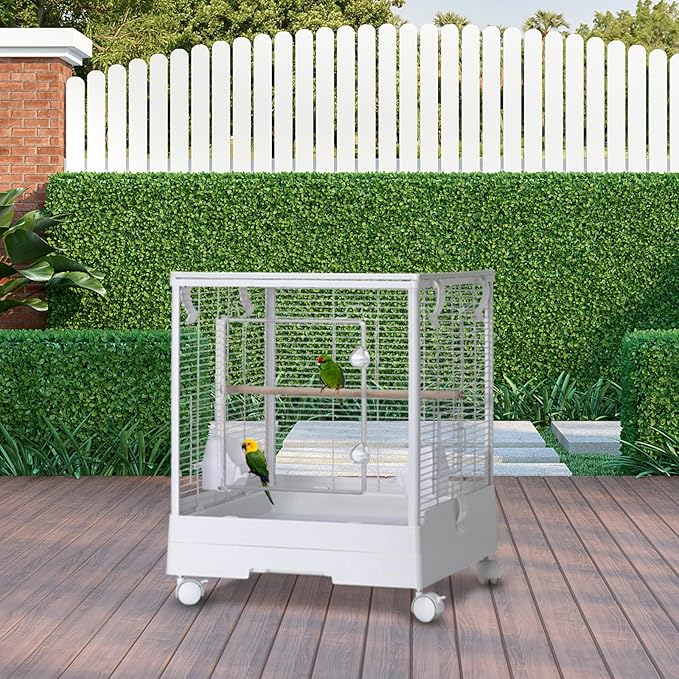 44Inch Small Bird Cage with Wheels, Bird Cage with Parrot Stand, 3 in 1 Bird Carrier for Parakeets, Canaries, Lovebirds, Small Quaker, Cockatiels, Budgie, Green Cheek,Conure