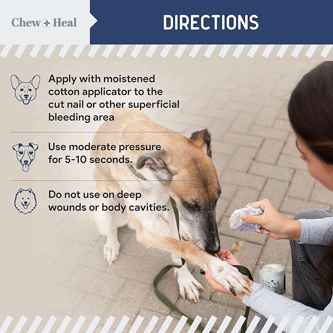 Chew + Heal Labs Styptic Powder for Dogs - .5 oz Quick Stop Bleeding for Dogs Nails & Animal Cuts - Blood Stop Clotting Powder & Wound Care