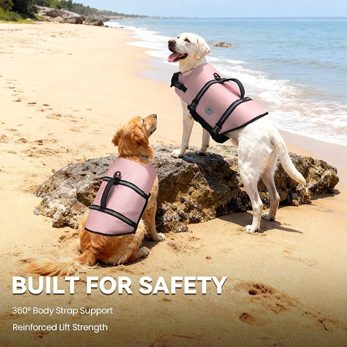 VIVAGLORY Rip Stop Dog Life Vest, Swimming Vest with Handle, Buoyancy for Doggy Puppy, Dog Life Jacket for Swimming & Boating, XXS, Sakura Pink