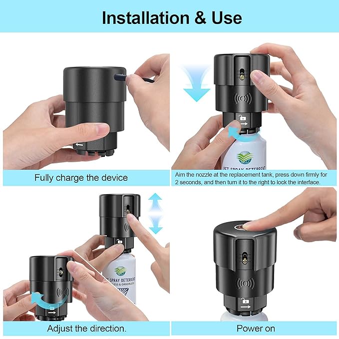 Cat Spray Deterrent System [ 4 Pack ] Cat Deterrent Spray, Motion Activated Pet Deterrent Spray System for Cats & Dogs Odorless Pet Deterrent, Senses Pets Up to 3 Feet Away, Friendly & Safe