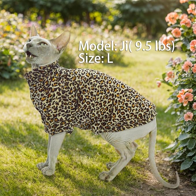 Sphynx Cat Sweater Leopard Hairless Cat Clothes Sweater Shirt Soft Warm Long Sleeves Pullover Pet Clothes Pajamas Dog Cloth for Small Dogs Jumpsuit Pet Sweaters (Leopard, Small)