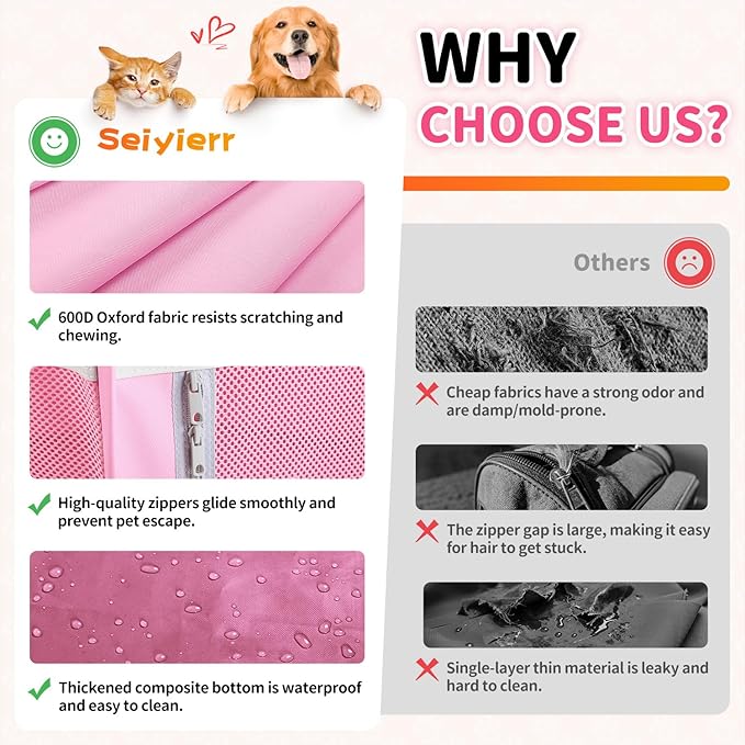 Dog Playpen, Portable Pet Playpen, Puppy Playpen, Cat Playpen with Carrying Case, Dog Playpen for Small Dogs Indoor/Outdoor, Removable Mesh Shade Cover, Pink XL