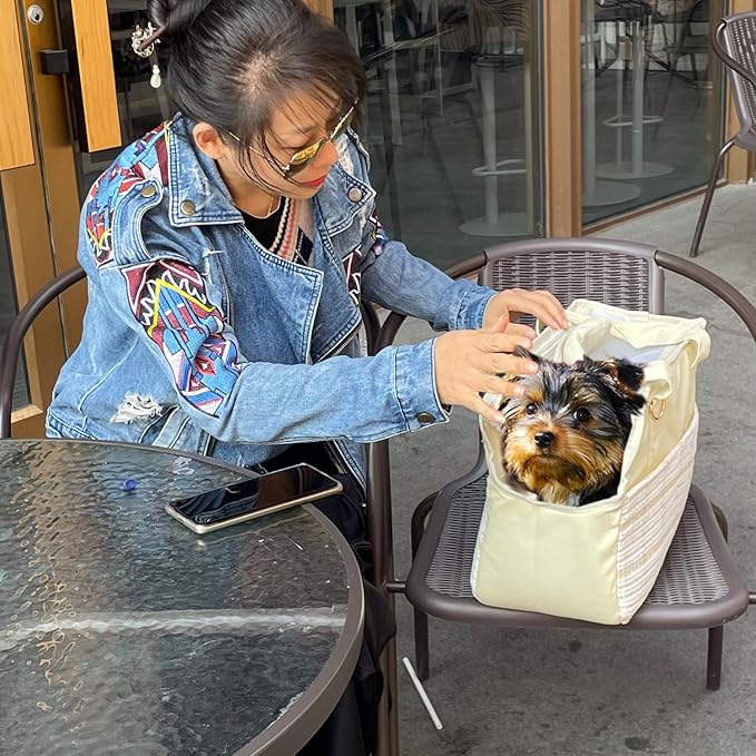 Cat Carriers Bag Beige Small Dog Purse Lightweight Puppy Carrier Fashion Woman Totes for Pet Bag Small Pups Handbag Kitty Rabbit Outdoor (Cream Color