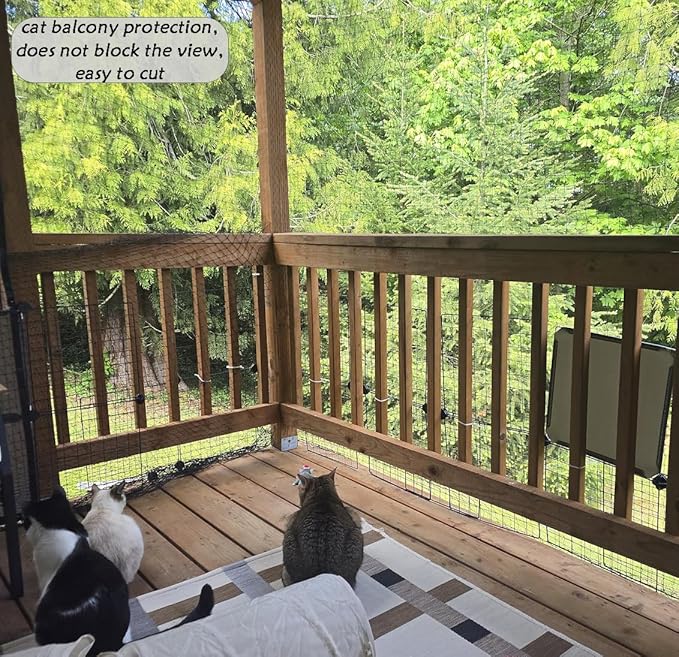 JUNFLYING Cat Netting Balcony 10x20 FT, Wire-Free Pet Protection Mesh for Fall Prevention, Heavy-Duty Catio Screen Barrier for Apartment, Window, Staircase, Terrace and Patio