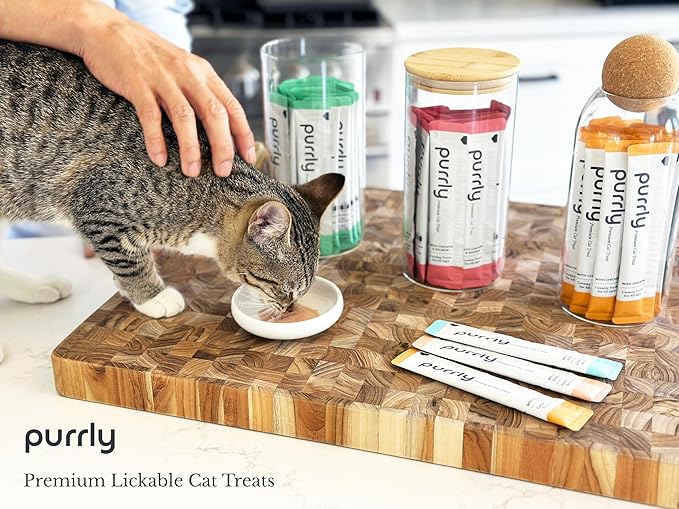 Purrly Lickable Cat Treat Healthy Human-Grade Tuna & Turkey with L-Lysine & Astaxanthin for Immunity (30 Count) Soft Low Calorie Hydrating Interactive Snack Wild-Caught Farm-Grown Grain-Free