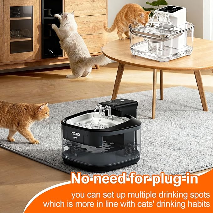 Cordless Cat Water Fountain, 5000mah Battery Operated Pet Water Fountain, 108oz/3.2L Automatic Dog Water Fountains for Cats Dog Indoor Outdoor