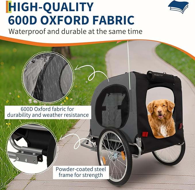 Dog Bike Trailer, 88LBS Dog Cart for Bicycle, Pet Cart Bicycle Carrier for Small and Medium Pets,Easy Folding Cart Frame, Quick Release Wheel, Univer-Sal Bicycle Coupler, Washable Non-Slip Lining