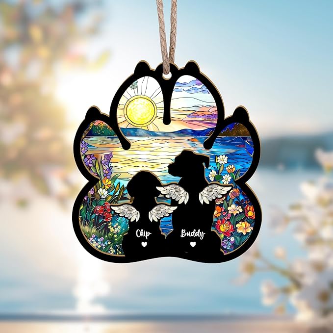 Personalized Dog Memorial Suncatcher – Custom Suncatcher with Name & Breed for Up to 3 Pets, Pet Loss Sympathy Gift, Memorial Keepsake for Dog Lovers