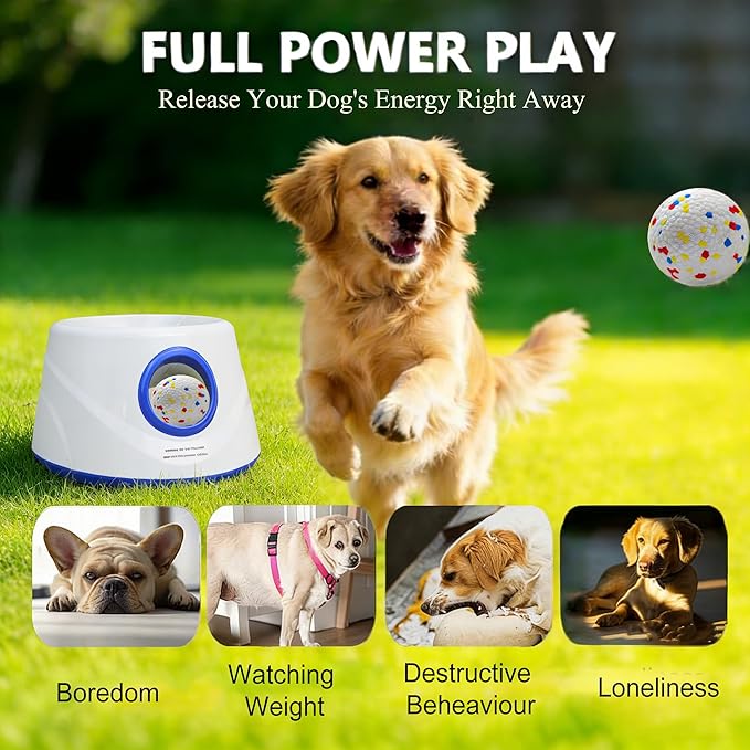 Interactive Dog Ball Launcher with 6 Balls – 15–45FT Adjustable Distance, Automatic Fetch Toy for Small to Medium Dogs, Indoor/Outdoor